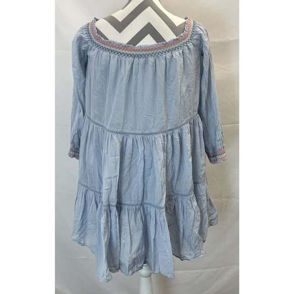 Free People Spell On You Floral Embroidered Dress 3/4 Sleeve Light Blue Medium - Picture 3 of 9